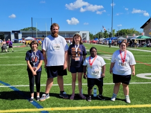 Five School District of Reedsburg athletes participated in the state Special Olympic track meet held at Carroll University in Waukesha July 29-31. The track meet was part of the 50th anniversary celebration of Wisconsin Special Olympics. The athletes, from left, are Dacora Freudenstein, Travis Daniels, Annie Zekas, Tyina Barton and Anna Froehlich. The results of the meet are: Tyina Barton, 50 meter run 2nd, standing jump 2nd, softball throw 3rd Travis Daniels, standing jump 1st, 100m run 6th, javelin 7th Da