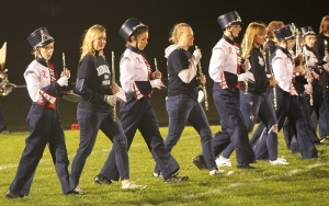 Alumni band members joined current band members for the RAHS Homecoming halftime show Friday night at Millennium Field. (Photos by Troy Matz)