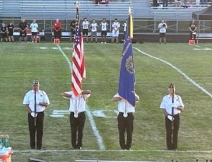 Reedsburg American Legion Post 350 posts the colors for the National Anthem at the RAHS Beavers home game against LC Central. (Submitted photo)